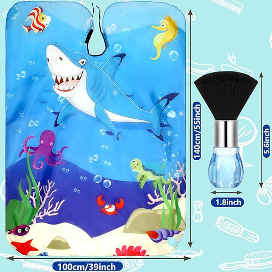 FEBSNOW Kids Hair Cutting Cape,Professional Kids Barber Cape and Neck Duster Brush Cartoon Hairdresser Apron with Adjustable Closure for Children Salon Barber Supplies for Kids & Adults 55x39 Inches
