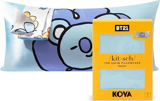 Kitsch x BT21 (Koya) Satin Pillowcase with Zipper for Hair & Skin - Softer Than Silk Pillow Cases, Smooth Cooling Pillow Cover, Wrinkle-Free, Machine Washable, King Size (19x36)