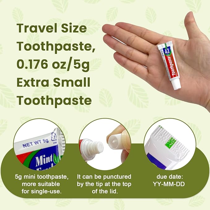 30 pcs Travel Size Toothpaste, 0.176 oz Extra Small Toothpaste Bulk for Hotel, Guests, Homeless, Charity, Mint (Mini Size, Only for Single Use)