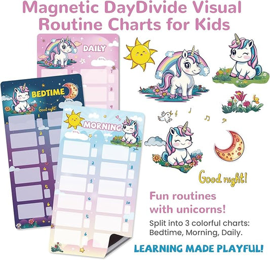 JJPRO Magnetic Bedtime/Morning/Daily Routine Chart for Kids with Smiley Faces Reward Jar-Dry Erase Bedtime Routine Chart,Visual Schedule Board for Toddlers Behavior Reward Chart -Unicorn