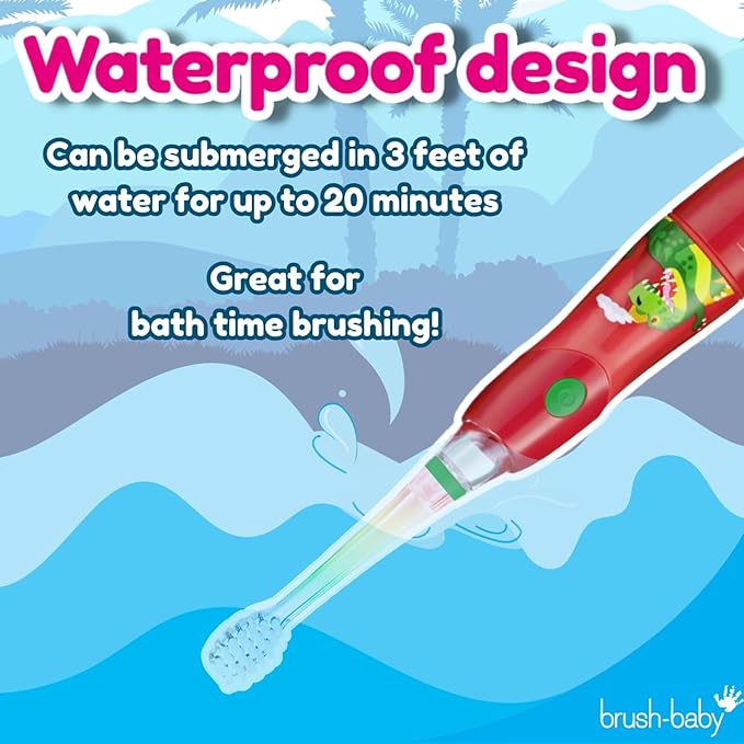 brush-baby - KidzSonic Dinosaur Kids Electric Toothbrush for Ages 3+ with Disco LED Lights, Gentle Sonic Vibrations, 2-Minute Smart Timer & 30‑Second Pulse Reminders – AAA Battery Included