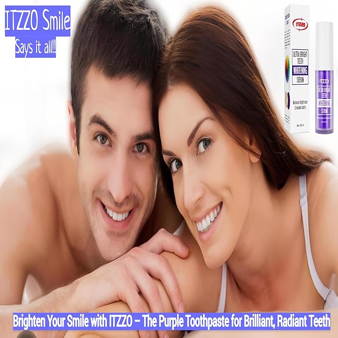 Purple Toothpaste Teeth Whitening Gel – Color Corrector Toothpaste for Yellow Teeth Removal – Peroxide-Free, Gentle Whitening Serum for Sensitive Teeth & Fresh Breath – 30ml by ITZZO