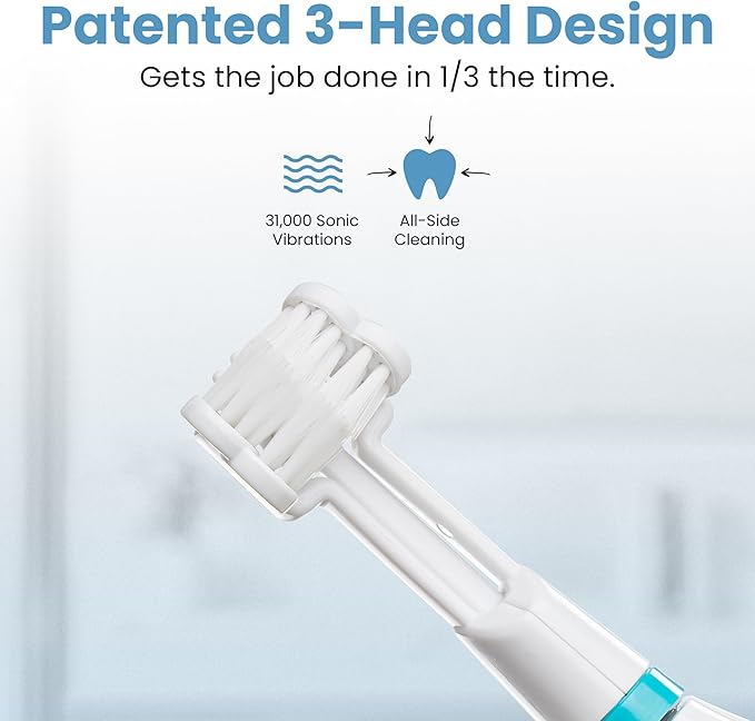 Triple Bristle GO | Portable AA Battery Sonic Toothbrush for Travel | Three Brush Modes | Great for Autistic & Special Needs Adults and Kids Teeth Whitening Stri