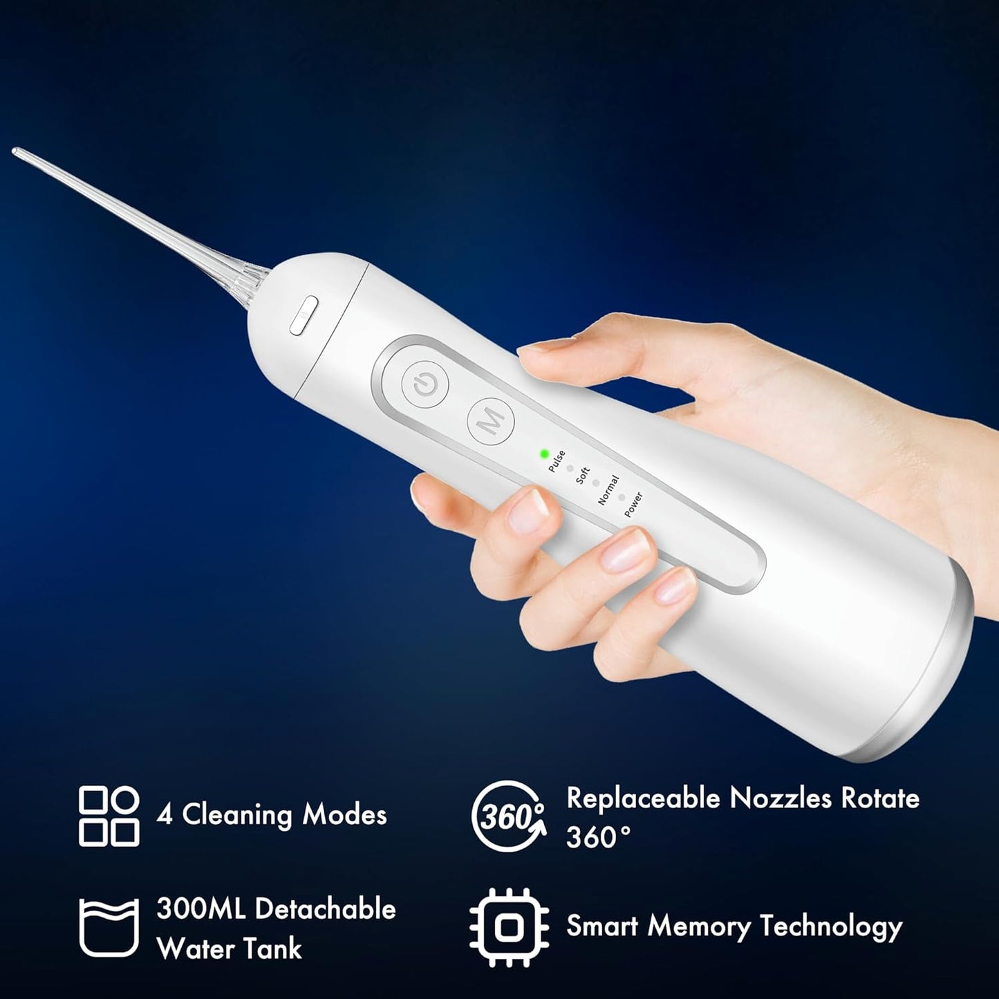 Dygoophy® K2 Rechargeable Oral Irrigator & Water Flosser | 300ml Large Tank, IPX7 Waterproof, 4 Cleaning Modes, 30-Day Battery Life, Low Noise for Braces, Gum Care & Teeth Whitening (White)