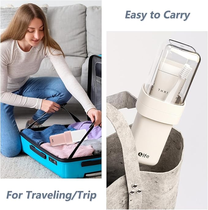 Portable Travel Toothbrush Case, Covered Toothbrush Cup Holders, Toothbrush and Toothpaste Travel Case, Toothbrush Storage Organizer Container for Traveling Bathroom(Grey)