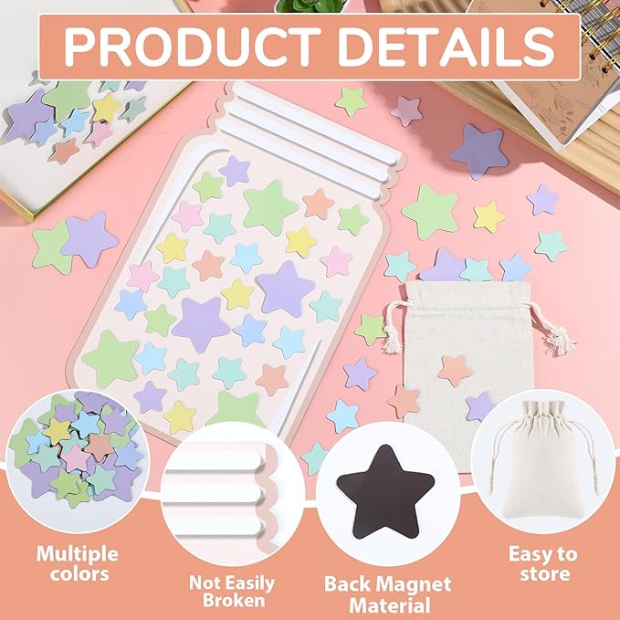 Magnetic Stars Reward Jar for Kids 68Pcs Pastel Stars 1 Storage Bag Reward Jars Behavior Management Classroom Tools Positive Behavior Chart for Students Teachers Back to School Supplies