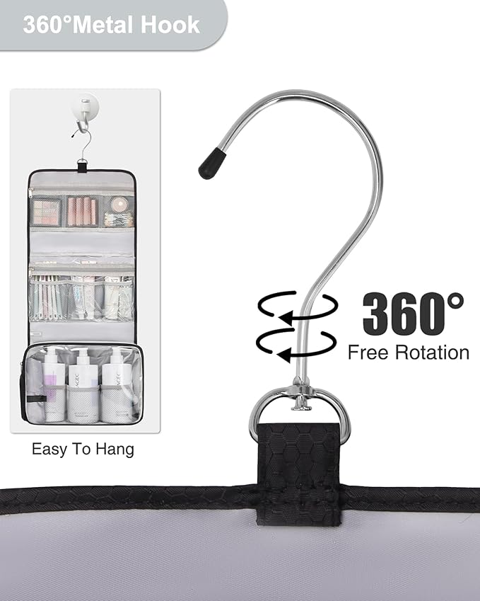 Relavel Hanging Toiletry Bag with Shoes Pocket, 360° Hook Travel Cosmetic Organizer, Waterproof, Multi-function for Makeup and Toiletries, Portable Storage Bag for Gym, Camping, Travel - Black