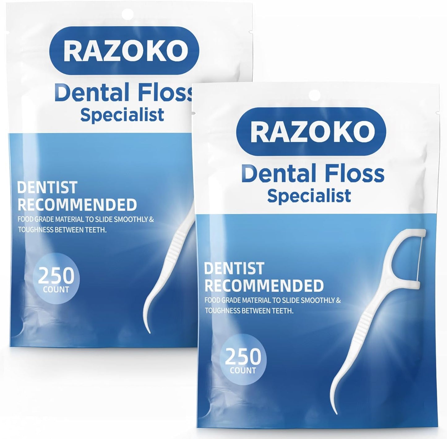 RAZOKO Dental Floss Picks High Pull Toothpicks Sticks,Professional Clean Floss Picks,Unflavored Disposable Flossers Refill Pack 500Pcs
