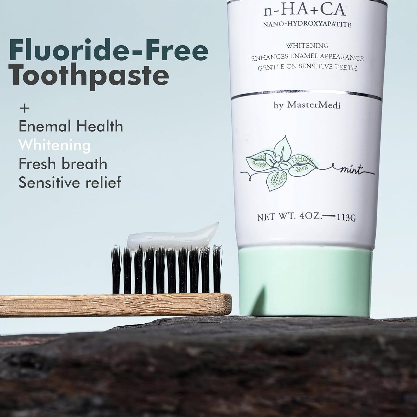 MasterMedi Nano Hydroxyapatite Toothpaste (Inspired by 10% nHA Formulas), Fluoride-Free, Whitening, Sensitive Teeth Care, Enamel Support, SLS Free, Xylitol, Magic Mint, 4 Oz (Pack of 3)