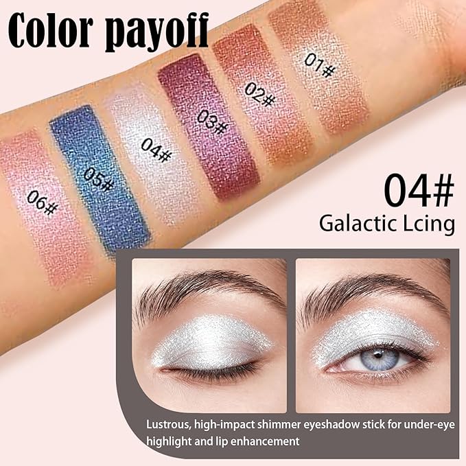 Silver White Glitter Cream Shimmer Eyeshadow Sticks, Multichrome Matte Eye Shadow Stick, Waterproof and Long-Lasting Smooth Cream Eye Highlighter Stick Makeup for Women, 4 Galactic Lcing