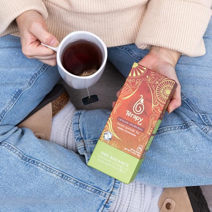 Térapy Ceylon PMS Balance Tea For Women - Soothing Support for PMS Relief, Hormonal Balance, Monthly Cycle support & Period Tea - 100% Natural Herbal Ingredients - Red Hibiscus, Cumin, Licorice & More Herbs