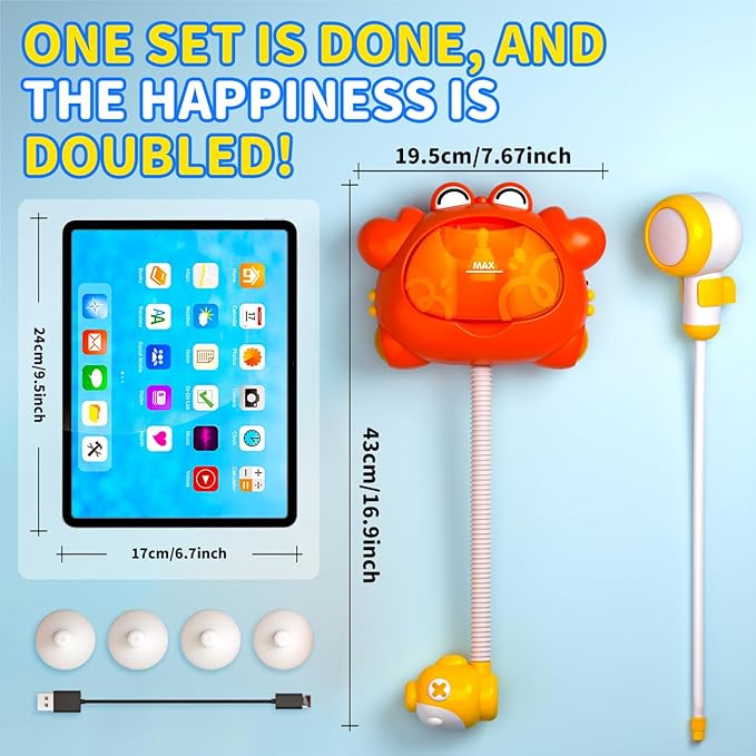 Red Crab Bath Toys for Kids 1-3 & Babies 6-12 Months, Baby Bath Shower Head, Rechargeable Light Up Bubble Machine with Music, Birthday for Toddler Girls Boys (Bathtub Use)