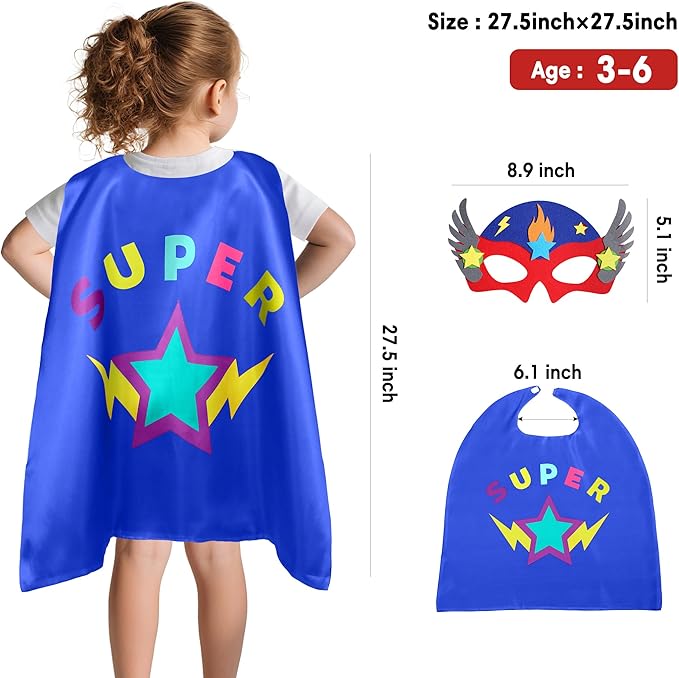 D.Q.Z Star Superhero Cape and Mask for Kids Dress Up Costume, Super Hero Toys for Boys Girls Halloween Party Favors
