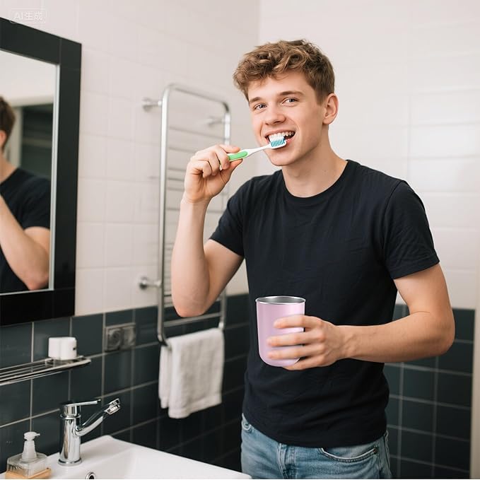 Stainless Steel Mouth wash Cup 12 oz Toothbrush Cup Stainless Steel Small Children Cups for Home，BPA-Free Insulated Tumbler for Home & Outdoor Activities drinking cup (pink)