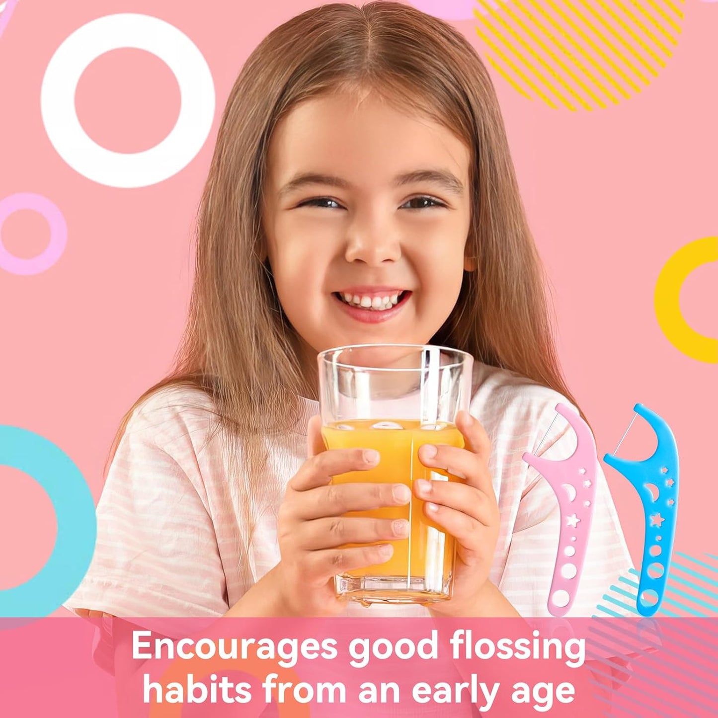 FAMILIFE Kid Floss Picks, Kid Flossers Without Fluoride, Dental Floss Picks with 4 Travel Handy Cases, Unflavored 120ct