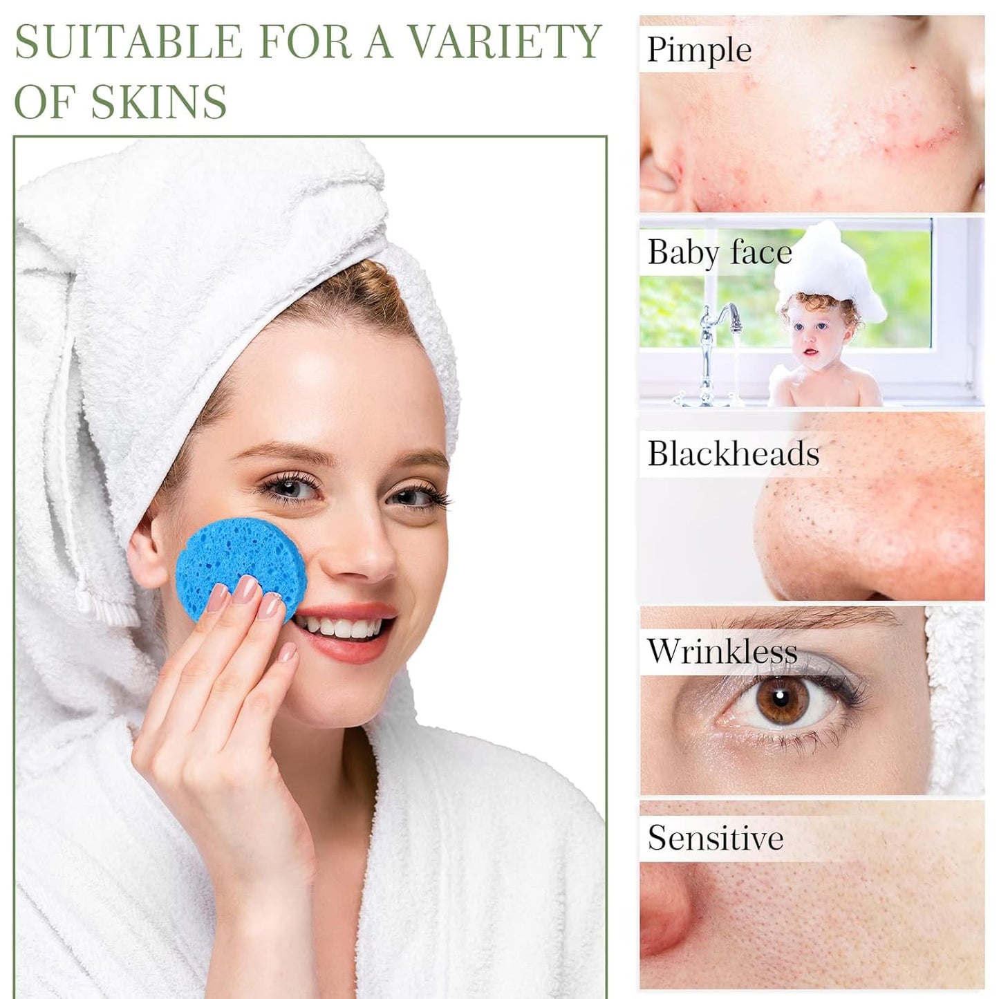 Sieral 120pcs Compressed Facial Sponges Disposable Natural Face Sponges Round Soft Pads with Container for Washing Face Cleansing Exfoliating Esthetician Makeup Removal Travel(Multicolor)