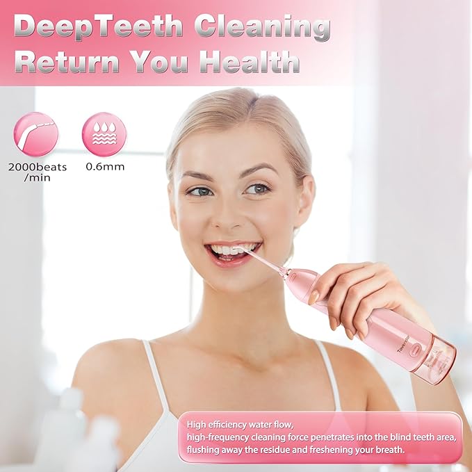 TOVENDOR Electric Water Dental Flosser Teeth Pick, Cordless Flossers Oral Irrigator IPX7 Waterproof 300ML Rechargeable Travel Water Teeth Cleaner with 5 Tips for Home Braces Care Gums Deep Cleaning