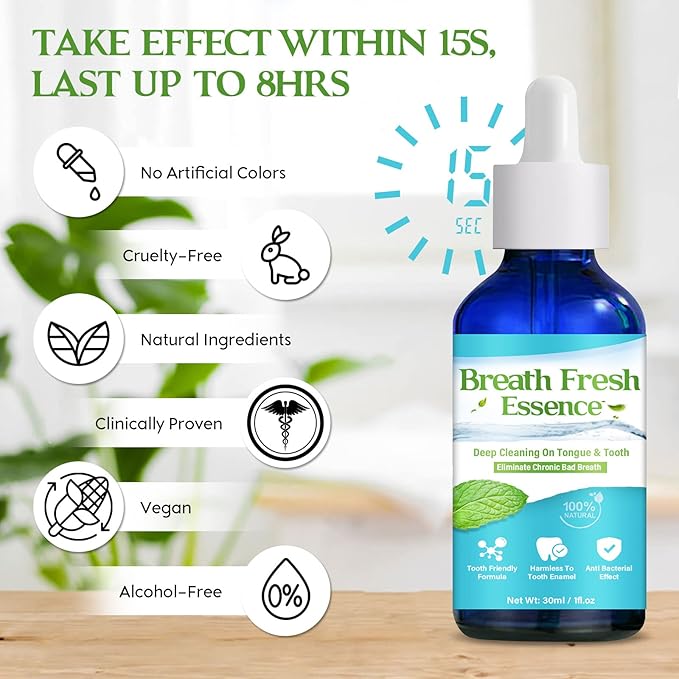 Bad Breath Treatment for Adults,Natural Breath Freshening Drops for Bad Breath, Fast-Acting, Long-Lasting, Boosts Confidence for Socializing, Alcohol-Free
