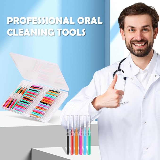 120 Pieces Interdental Brushes Between Teeth, Braces Toothbrush Flossers Cleaner Dental Floss Picks for Teeth Braces Orthodontic Hygiene Cleaning Tools (Bright Colors, Multiple Sizes)