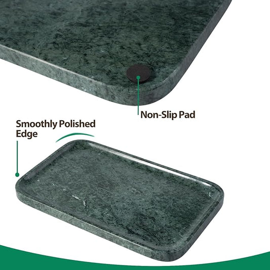 Marble Vanity Tray, Bathroom Tray for Countertop, 14'' Green Decoration for Dresser Organizer, Large Serving for Kitchen, Marble Storage for Coffee Table, Perfume, Jewelry Holder