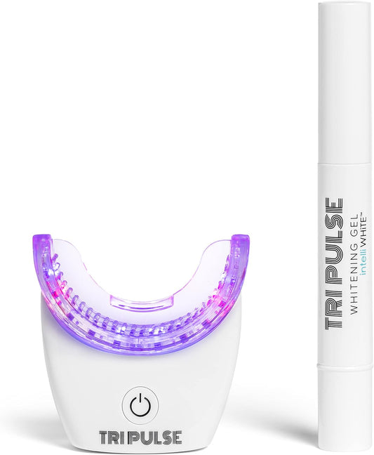 intelliWHiTE TriPulse Teeth Whitening LED Light Kit - 20 LED Lights - Hydrogen Peroxide + Carbamide Peroxide - 7 Shades Whiter in 7 Days - Safe On All Dental Work - BPA Free Mouthpiece