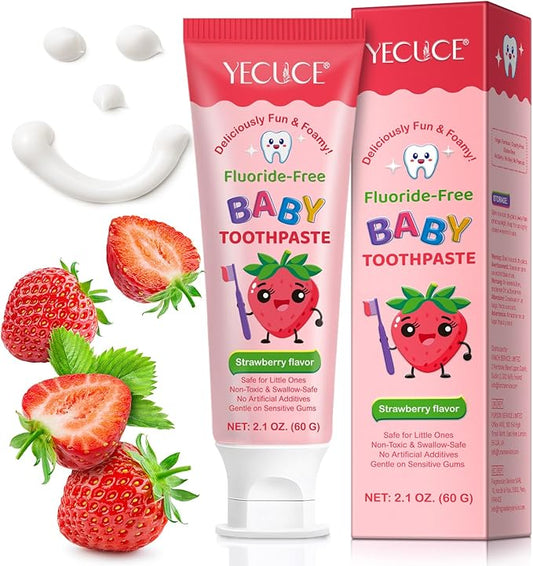 Kids Toothpaste Strawberry Flavor, Swallowable Toothpaste with xylitol and Vitamin E, Fights Plaque, Designed for Children, 2.1OZ