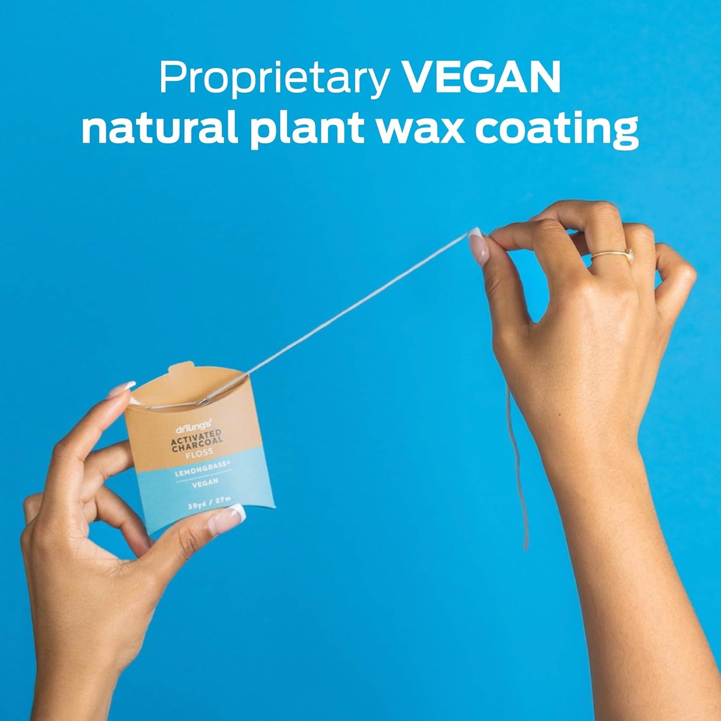 DrTung's Vegan Activated Charcoal Floss - Natural Dental Floss, PTFE & PFAS Free, Gentle on Gums, Expands & Stretches, BPA Free - Lemongrass Flavor (Pack of 2)