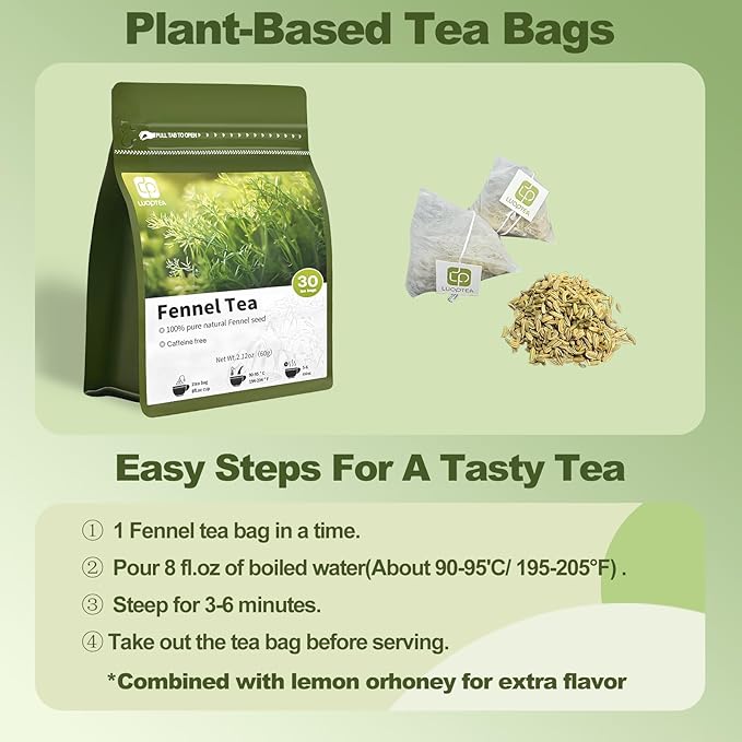 luoptea Fennel tea bags ，Premium Whole Fennel Seeds,100% Natural Material tea bags. Handmade Herbal Tea, Eco-Friendly.No Suger，No Caffeine，vegan(30bags)