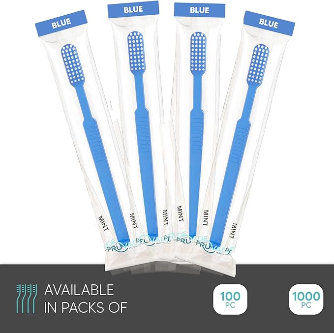 100 Pack Disposable Toothbrushes with Toothpaste Built In | Mint Prepasted Toothbrushes Individually Wrapped - Blue Single Use Waterless Toothbrush with Soft Bristles for Work, Camping, Travel