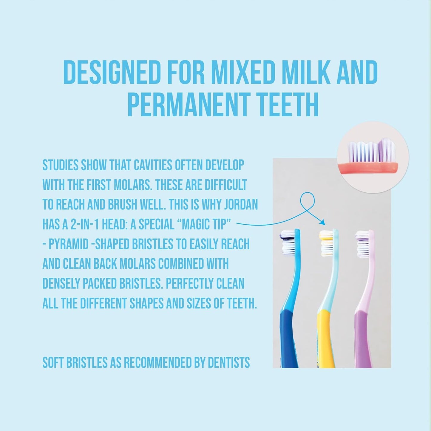 Jordan* Kids Toothbrush | 6-9 Years, Soft Bristles, BPA Free | 4 Pack | Blue & Pink Step 3