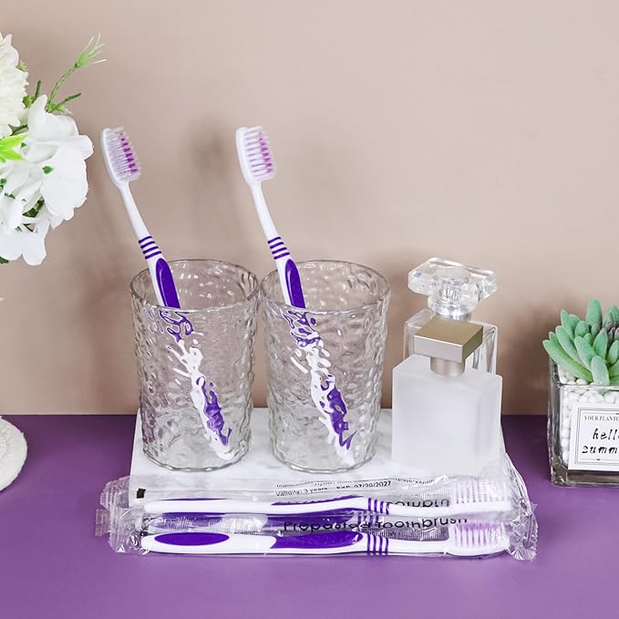 200 Prepasted Disposable Toothbrushes Individually Wrapped Pre Pasted Toothbrushes Soft Bristle Travel Tooth Brush Single Use Wrapped for Hotel, Camping, Travel and Gift for The Homeless (purple)