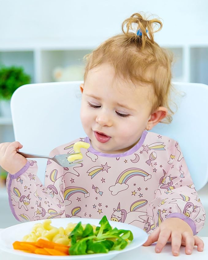 Lictin 3 Pack Baby Bibs for Boy or Girl, Cute Long Sleeve Bib, Waterproof Bibs for Toddlers,Adjustable Closure Baby Smock, Mess Proof Baby Bib, 6-24 Months Reusable Infant Baby Bibs