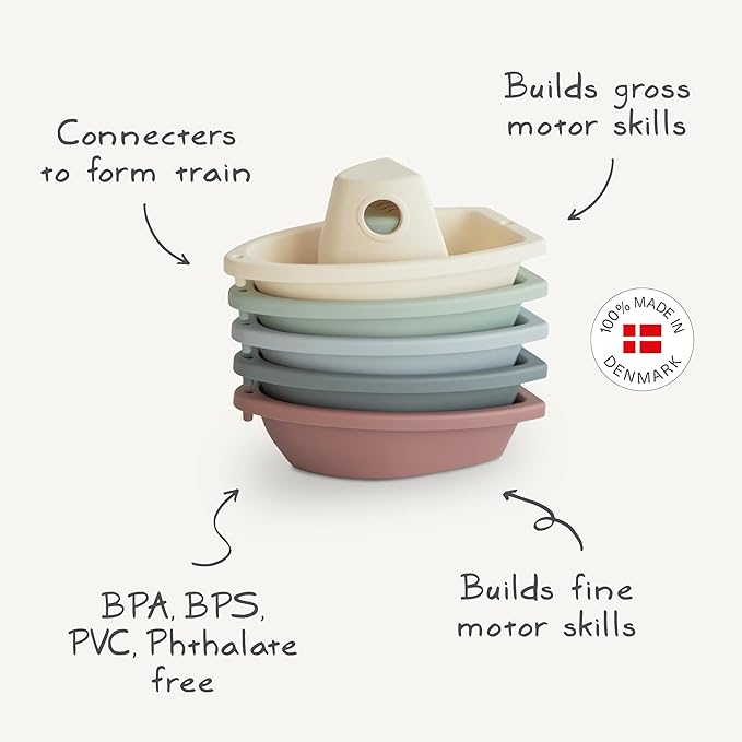 mushie Stackable Bath Boats Toy (Rustic) | Floating Bathtub Toys for Baby & Toddler, Set of 5 | Made in Denmark