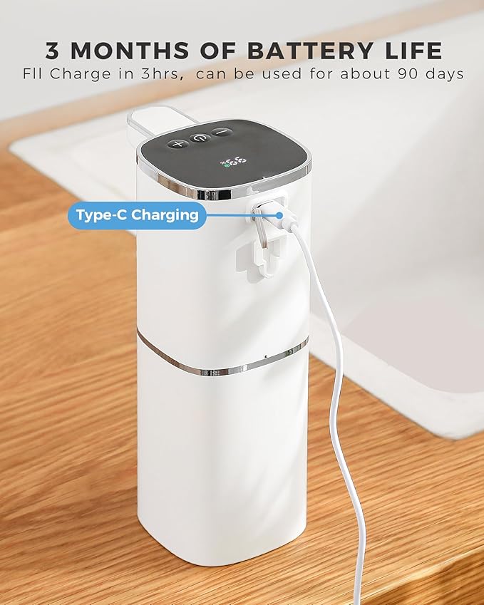 2 Pack Automatic Foaming Soap Dispenser, 400ml//13.53oz Rechargeable, Adjustable Foam Levels, IPX5 Waterproof, Touchless & Wall/Tabletop Use for Kitchen Bathroom, White