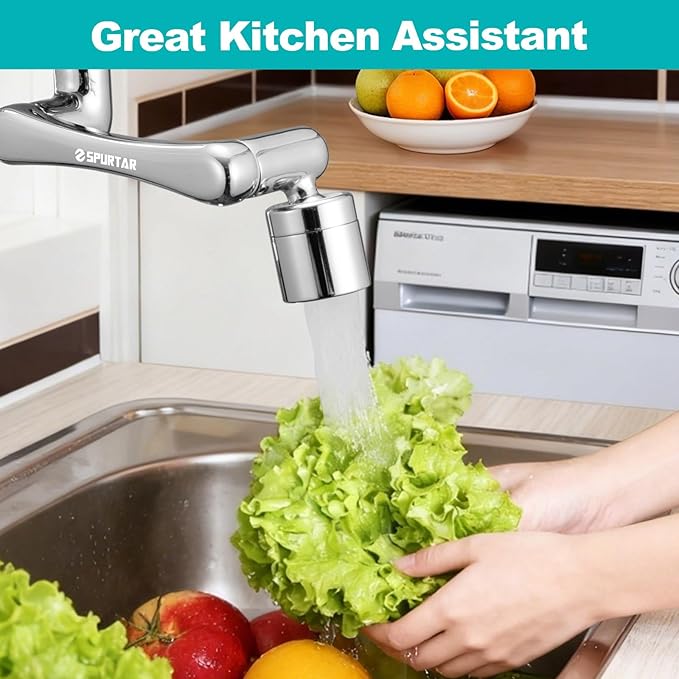 Spurtar 1440° Sink Faucet Extender for Toddlers, Faucet Aerator with Filter Swivel Silver Faucet Attachment, Multifunctional Rotatable Single Mode Fit for Bathroom Kitchen Tap G 1/2", 55/64",15/16"