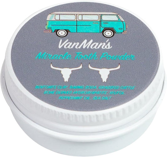 Vanman’s - Tiny Mint and Bone Tooth Powder Toothpaste - Flouride-Free Whitening Tooth Powder with Cattle Bone Derived Hydroxyapatite, Bentonite Clay, Peppermint Oil - Remineralizing - 0.25 oz