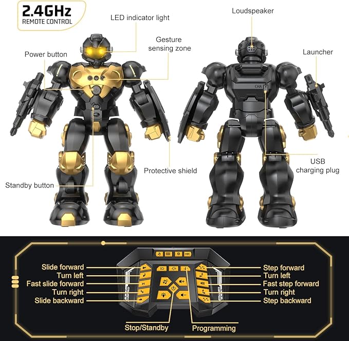SONOMO Toys for 6-9 Year Old Boys, RC Robot Gifts for Kids Intelligent Programmable Robot (Black)