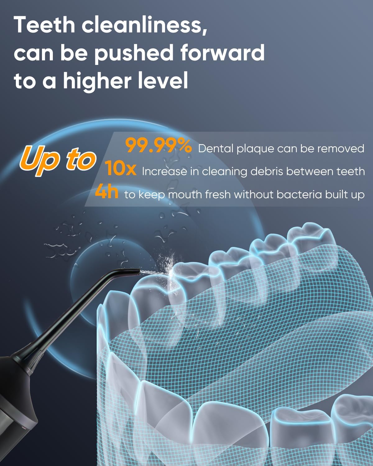 MySmile LP221 UVC Sterilizable Cordless Water Flossers for Teeth 335ML Portable OLED Display Dental Flosser with 4 Modes 8 Jet Tips and a Storage Pouch for Home and Travel (Midnight Black)