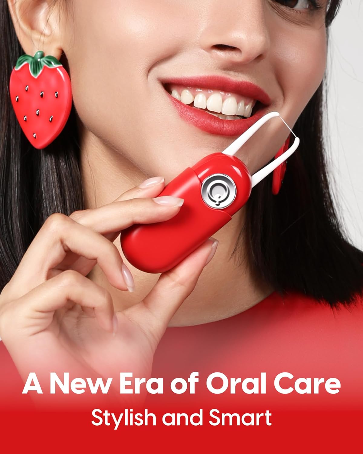 C1S Reusable Flosser Set, Auto-Restringing Flosser with Replaceable Floss Capsule, Multi-Hygiene, Portable Travel Floss, Recyclable Zero Waste, Unflavored (Lava Red)