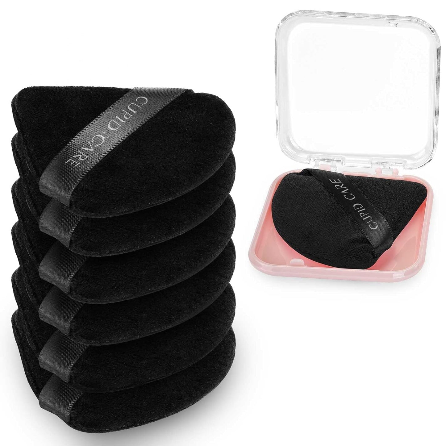 6 Pcs Triangle Powder Puff with 2 Travel Cases, Setting Powder Puffs for Face Powder and Foundation, Soft Velour Makeup Puff for Loose Powder Body Powder, Skin-Friendly, Beauty Makeup Tools