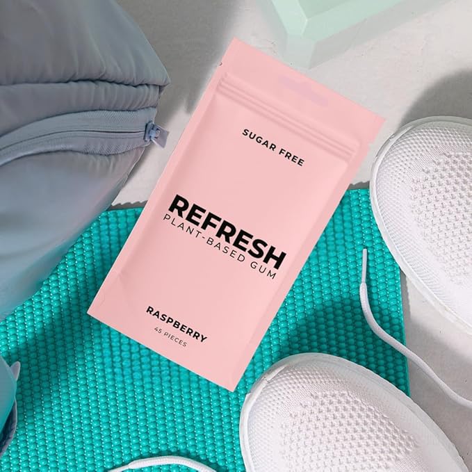 Refresh Gum Raspberry – Xylitol, Sugar Free Chewing Gum Pouch, Natural Flavor & Organic Ingredients – Aspartame Free, Plant-Based, Non-GMO – 45 Pieces