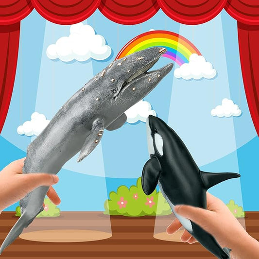 Gemini&Genius Sea Animal Gray Whale, Large Grey Whale Realistic Wildlife Toy Replica Hand Painted Whale Figurine, Ocean Model Toy, Educational, Role Play, Swim, Bath and Collectors for Kids