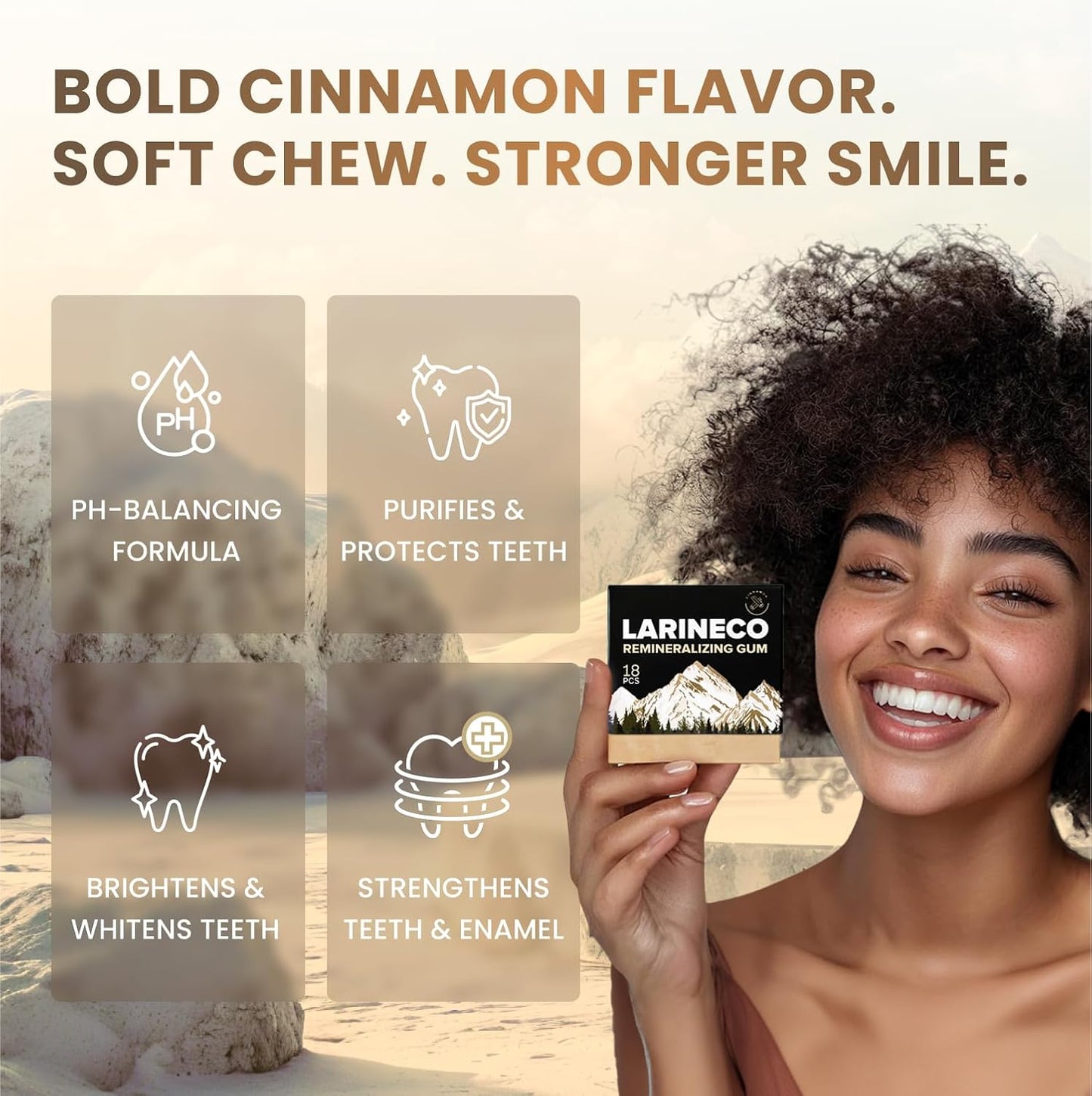 Larineco Remineralizing Gum with Nano Hydroxyapatite & Xylitol – Sugar-Free Cinnamon Xylitol Gum – Plastic-Free, Dye-Free, Aspartame-Free – Natural Base – 36 Pieces, Cinnamon