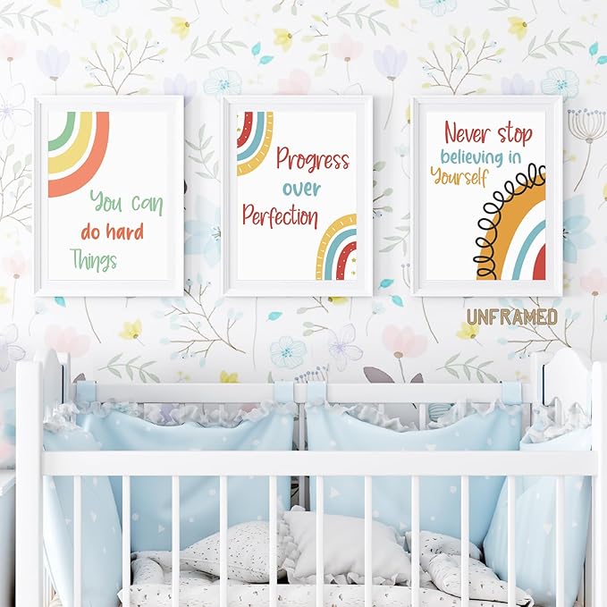 YOUHONG 3 Pieces Motivational Wall Decor Inspirational Posters Motivational Art Quotes & Play Room Wall Decor Frameless Kids Classroom Toddler Educational Posters for Classroom (12" W x 16" H x3)