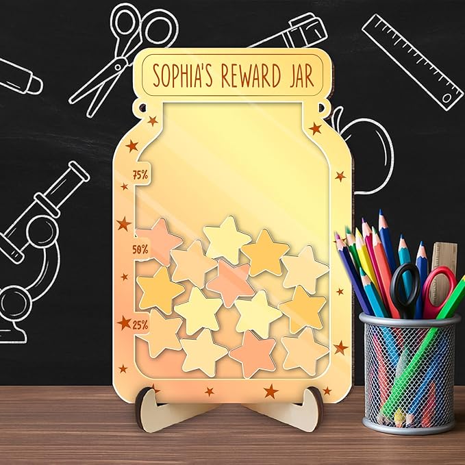 Custom Reward Jars for Kids - Magnetic Reward Jar for Classroom Behavior – Incentive Jar with Stars for Teachers & Kids – Class Rewards Chart, Potty Training, Behavior Management Tool, TT05