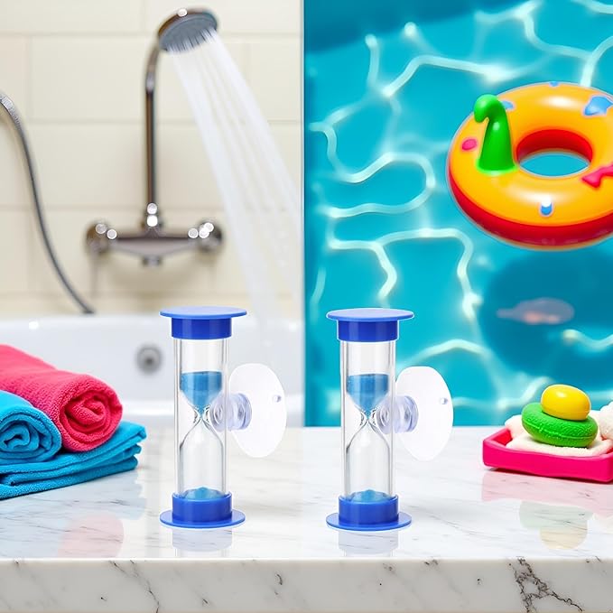 2Pcs Blue Sand Timer for Kids,Blue Toothbrush Timer for Kids 2mins Sand Clock Timer,Plastic Suction Cup Hourglass Sandglass Desktop Ornament Party Favors Thermometers and Timers