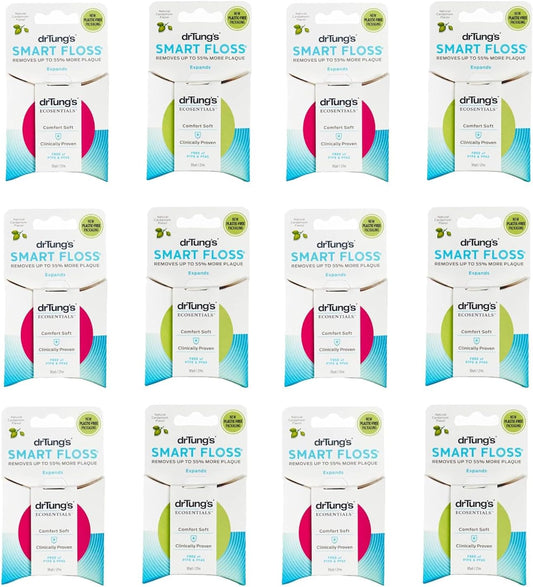 DrTung's Smart Floss - Natural Floss, PTFE & PFAS Free Floss, Gentle on Gums, Expands & Stretches, BPA Free Floss - Natural Dental Floss Cardamom Flavor (Pack of 12)
