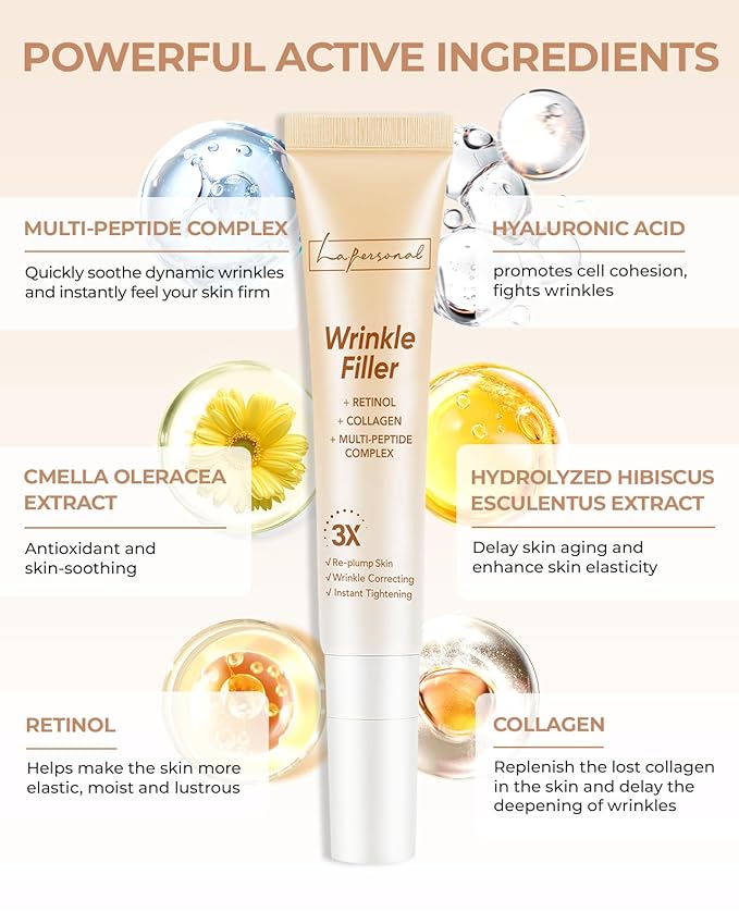 LA.PERSONAL Wrinkle Filler for Deep Wrinkles & Fine Lines, Instant Eye Face Lift Cream, Rapid Under Eye Bags Smile Lines Puffiness Remover with Collagen & Multi-Peptide Complex 0.53 Oz