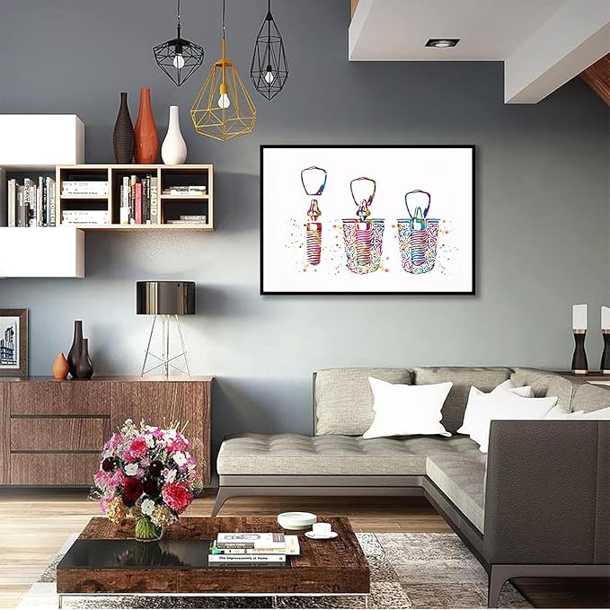 HFKSRJGW Medical Decorations For Home,Dental Implant Watercolor Print Tooth Anatomical Art Dental Clinic Decor Dentistry Student Science Graduaiton Dentist Gift Doctor Art,16"x20"Framed Wall Art
