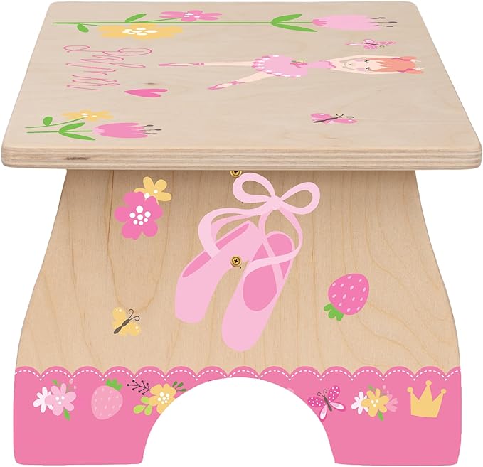 Step Stool for Toddlers- Personalized Wood Kids Step Stool with Name for Kitchen Sink, Bathroom, Potty Training, Toilet, Kitchen Sink- Sturdy and Safe- Made in USA by BloomOwl (Dance)